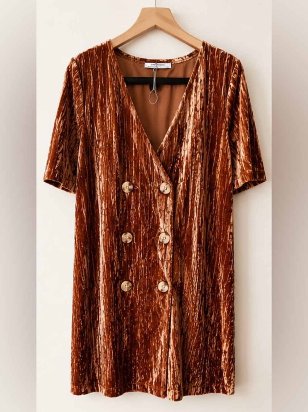 Zara Trafaluc Copper Metallic Crushed Velvet Mini Dress M NWOT Y2K Party
